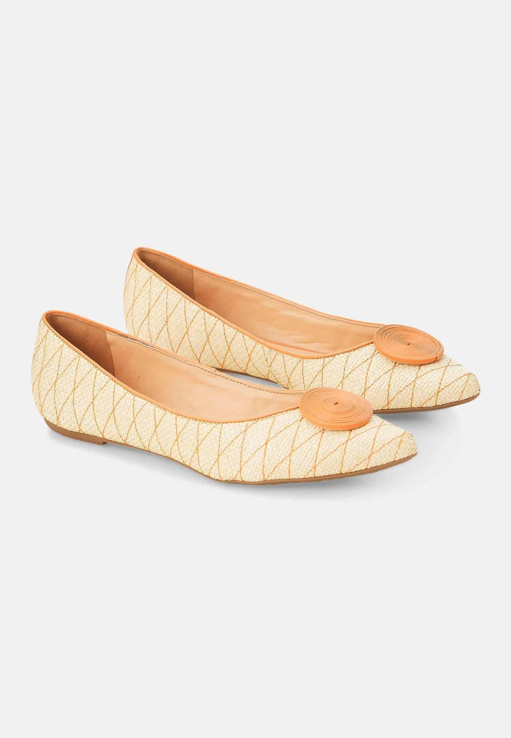 Corobá Raffia Leather Ballerinas – Beige Flat