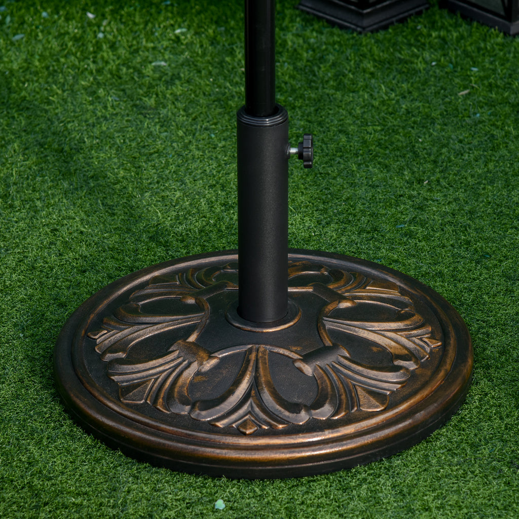 Pied de parasol rond base de lestage Ø 48 x 34H cm ciment HDPE motif fleurs de lys poids net 13 Kg noir doré