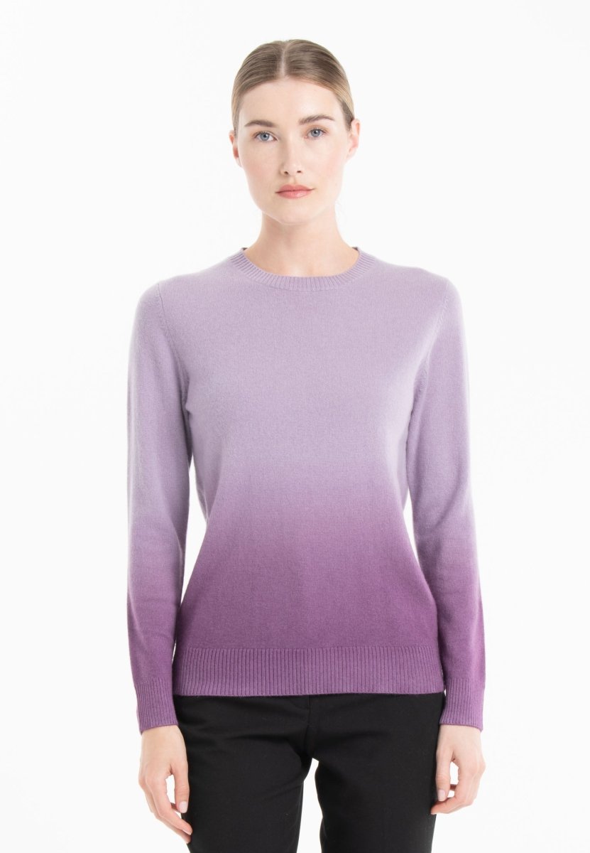 Pull col rond femme en cachemire tie & dye violet clair & violet foncé - MIA 8B