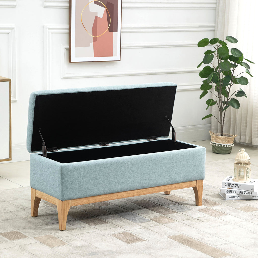 Banc de rangement, coffre de rangement avec couvercle amovible style scandinave, bout de lit en tissu lin, 110 x 39 x 45 cm, vert clair