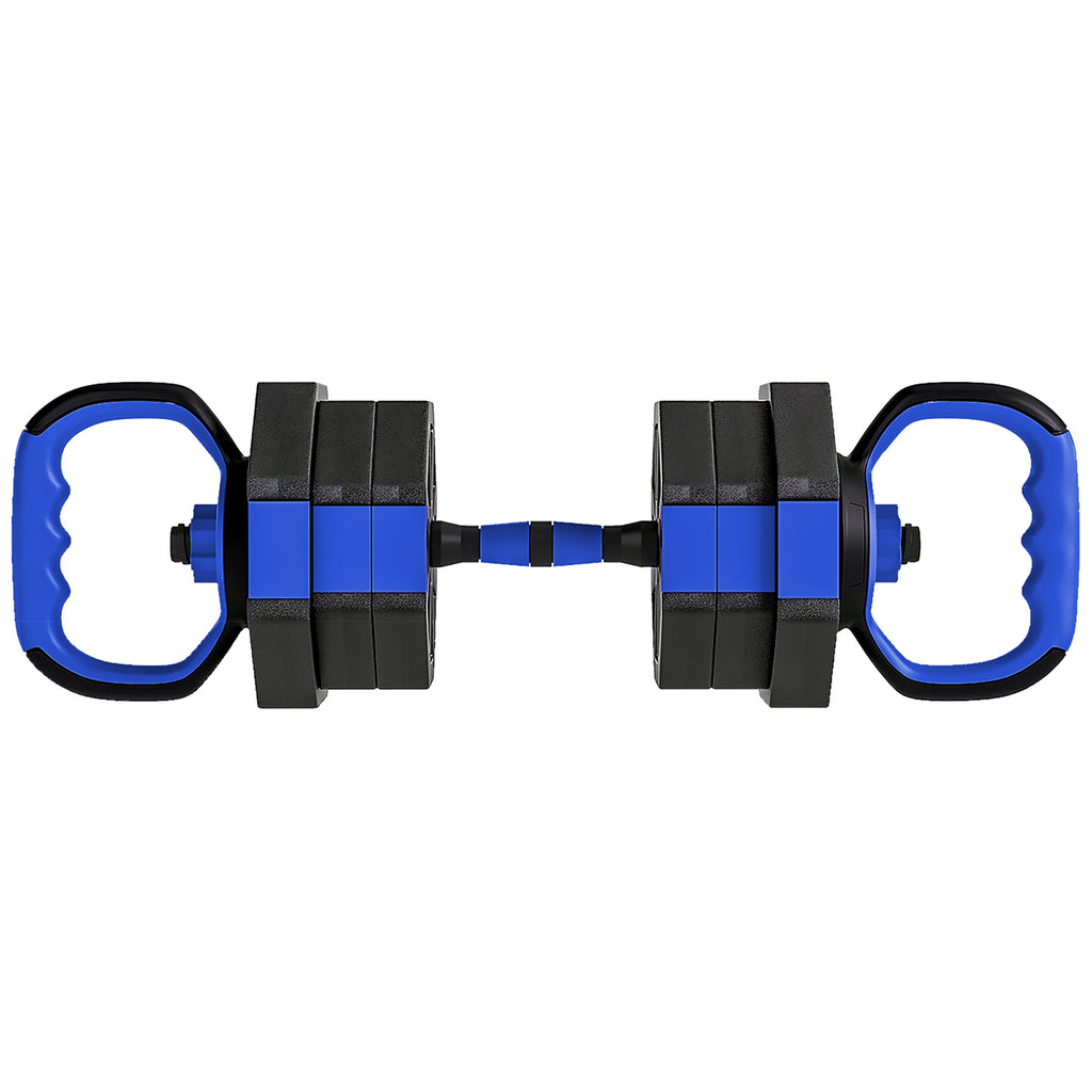 Ensemble d'haltères musculation 6-en-1 haltère réglable 20 kg kettlebell, barre de musculation support pour pompes bleu