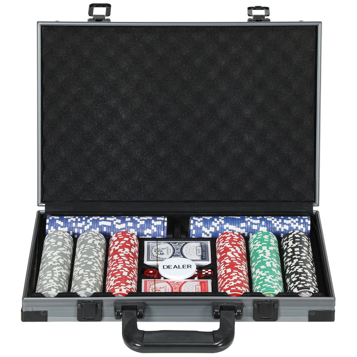 Mallette de poker coffret de poker complet 400 jetons, boîtier en ABS, cartes à jouer, dés, dealer, tapis, clés