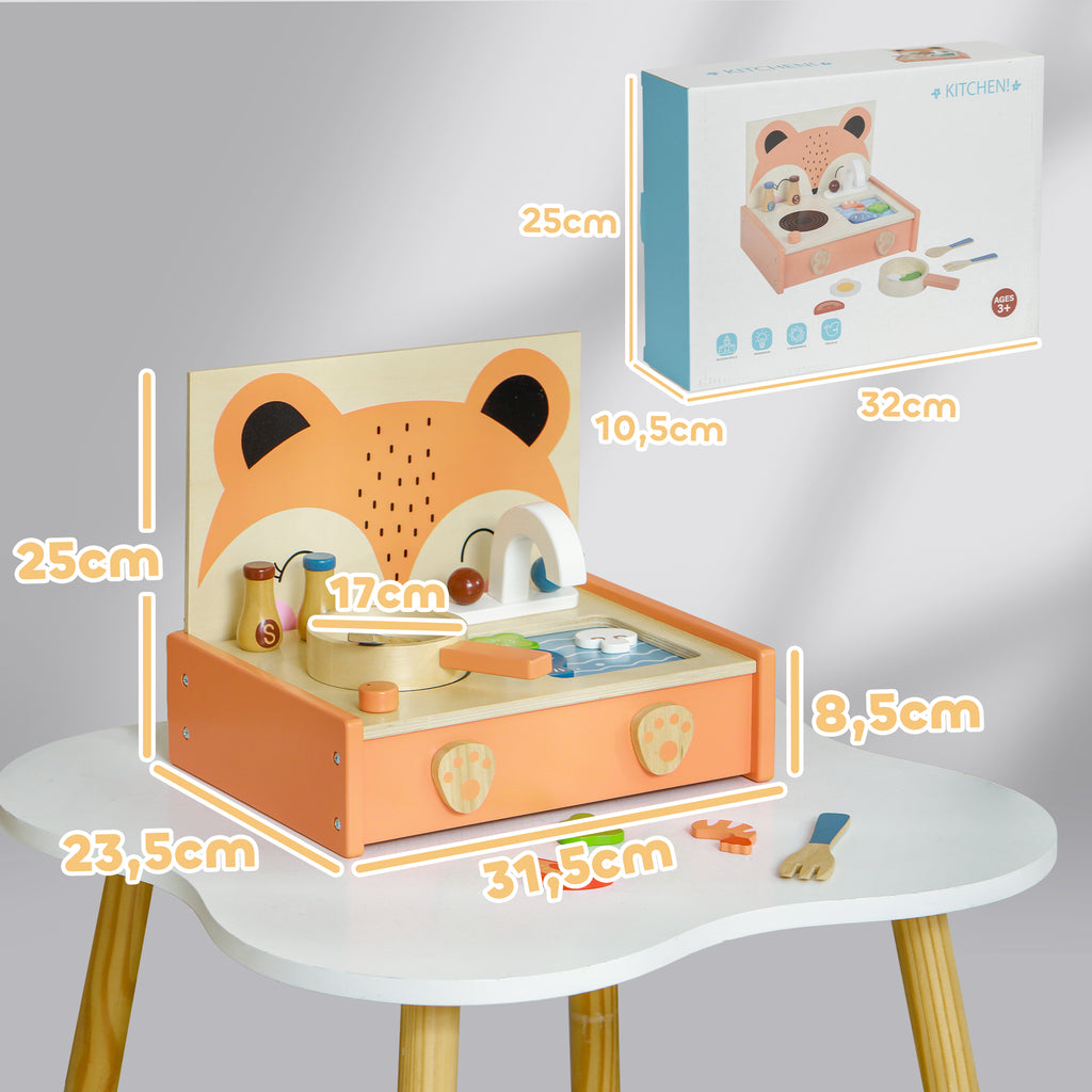 Mini-cuisine en bois jouet enfant avec 12 accessoires poêle spatule condiments fruits légumes - pour 3-5 ans -