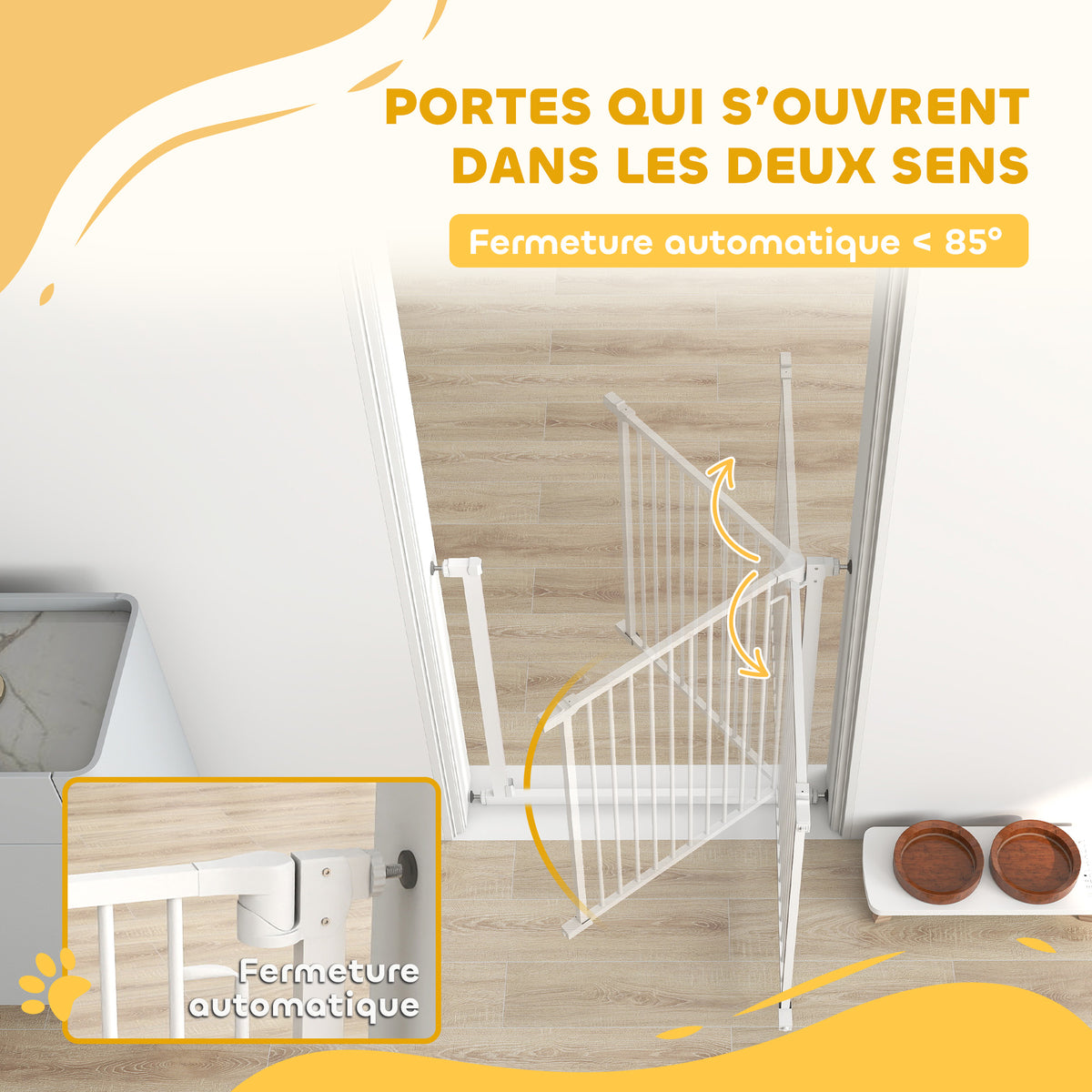 Barrière de sécurité pour chiens et bébés 76 à 80 cm avec extension fixation par pression sans perçage 76 à 80cm blanc