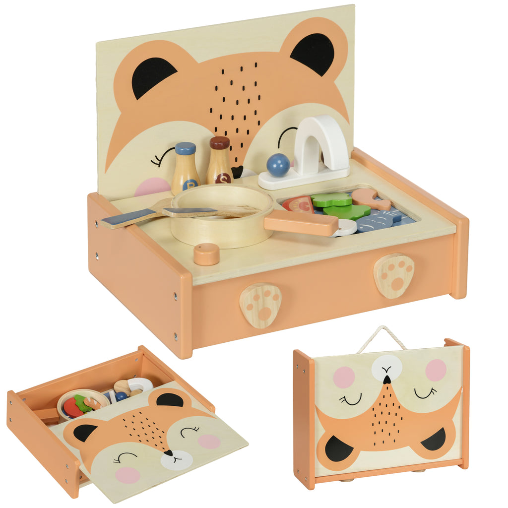Mini-cuisine en bois jouet enfant avec 12 accessoires poêle spatule condiments fruits légumes - pour 3-5 ans -