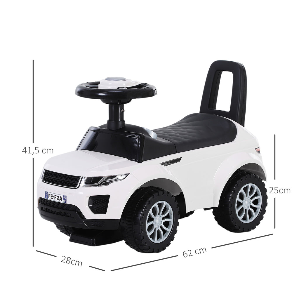 Porteur Enfant Véhicule à Pousser, Porteur Bébé avec Klaxon, Compteurs Factices et Coffre à Jouets, pour Enfants de 12 à 36 Mois, Blanc