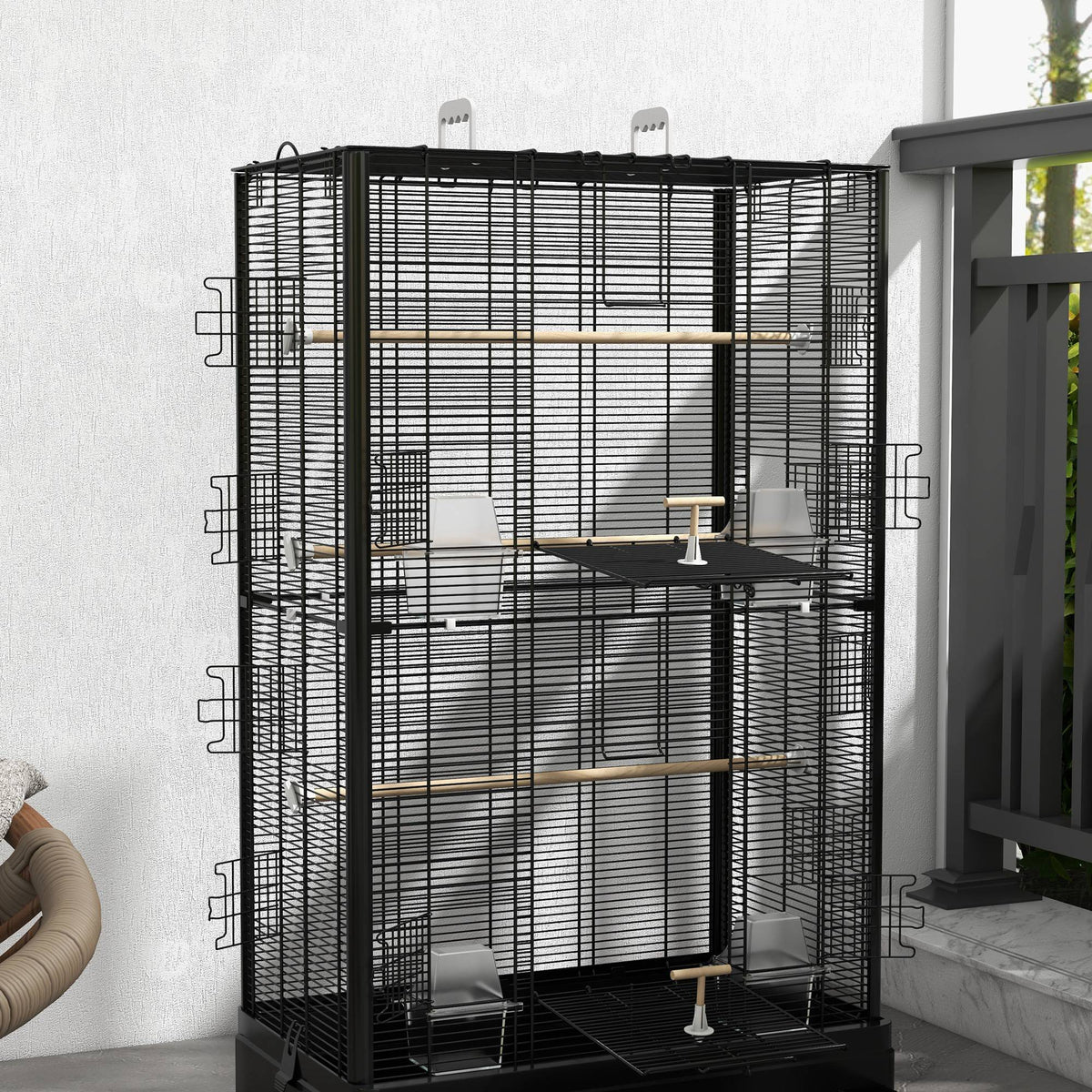 Cage à oiseaux volière avec portes perchoirs cage pour canaris perruches perroquets 61 x 36,5 x 98 cm noir