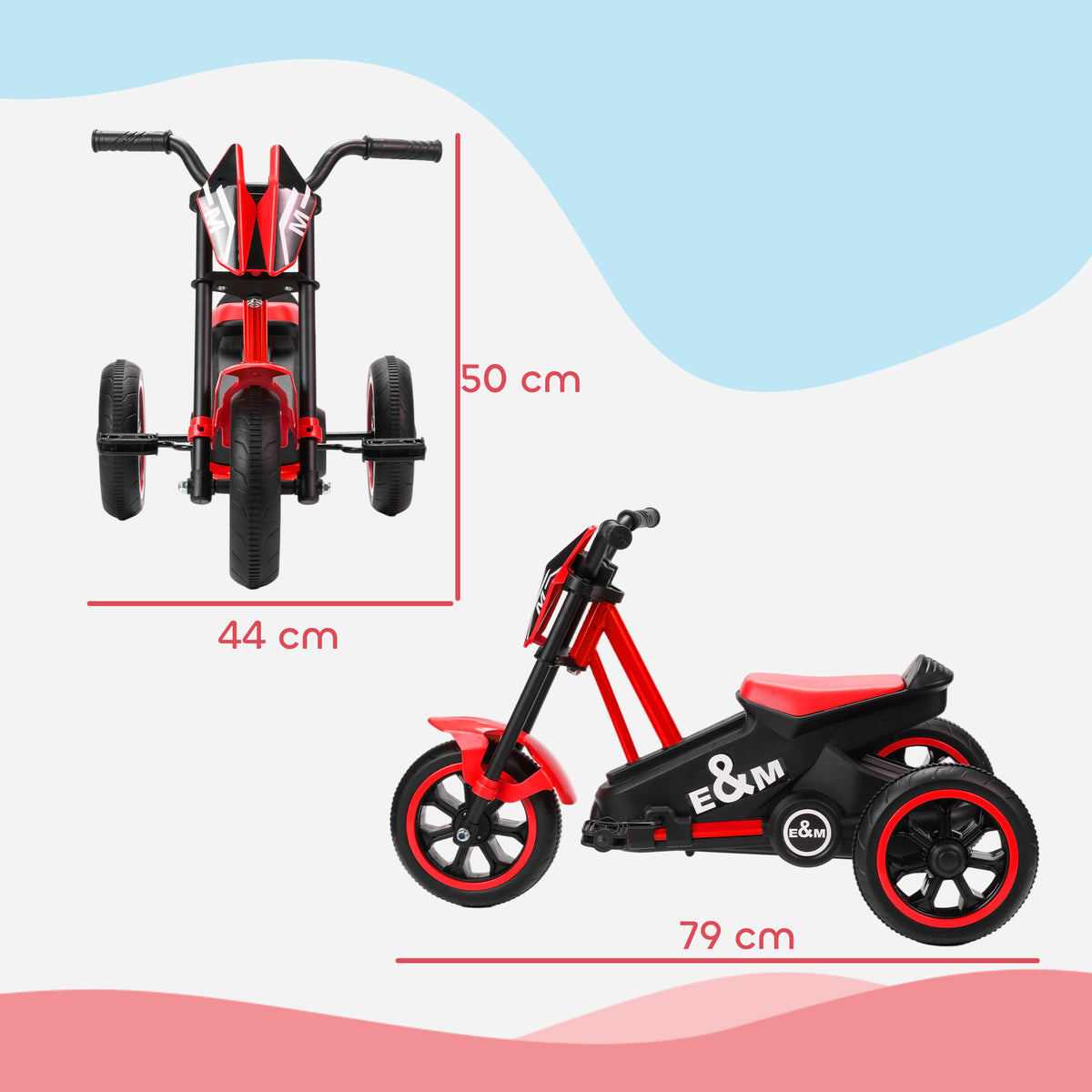 Tricycle pour enfants, vélo d'équilibre 3 roues avec pédale pour 18 à 36 mois, pour intérieur et extérieur, rouge