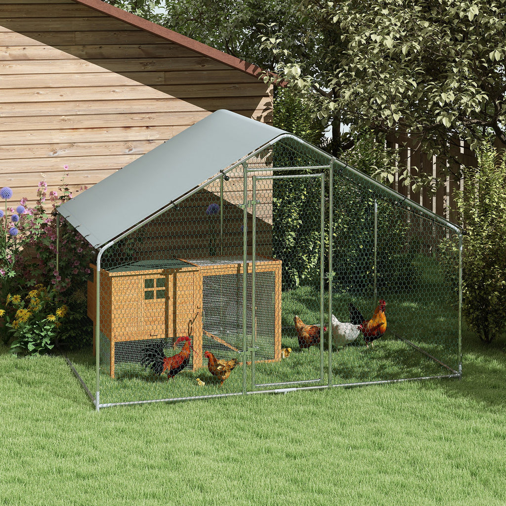 Poulailler, grand poulailler en métal avec couverture imperméable et anti-UV, cage pour 5-8 poules, 3 x 1,7 x 1,9m