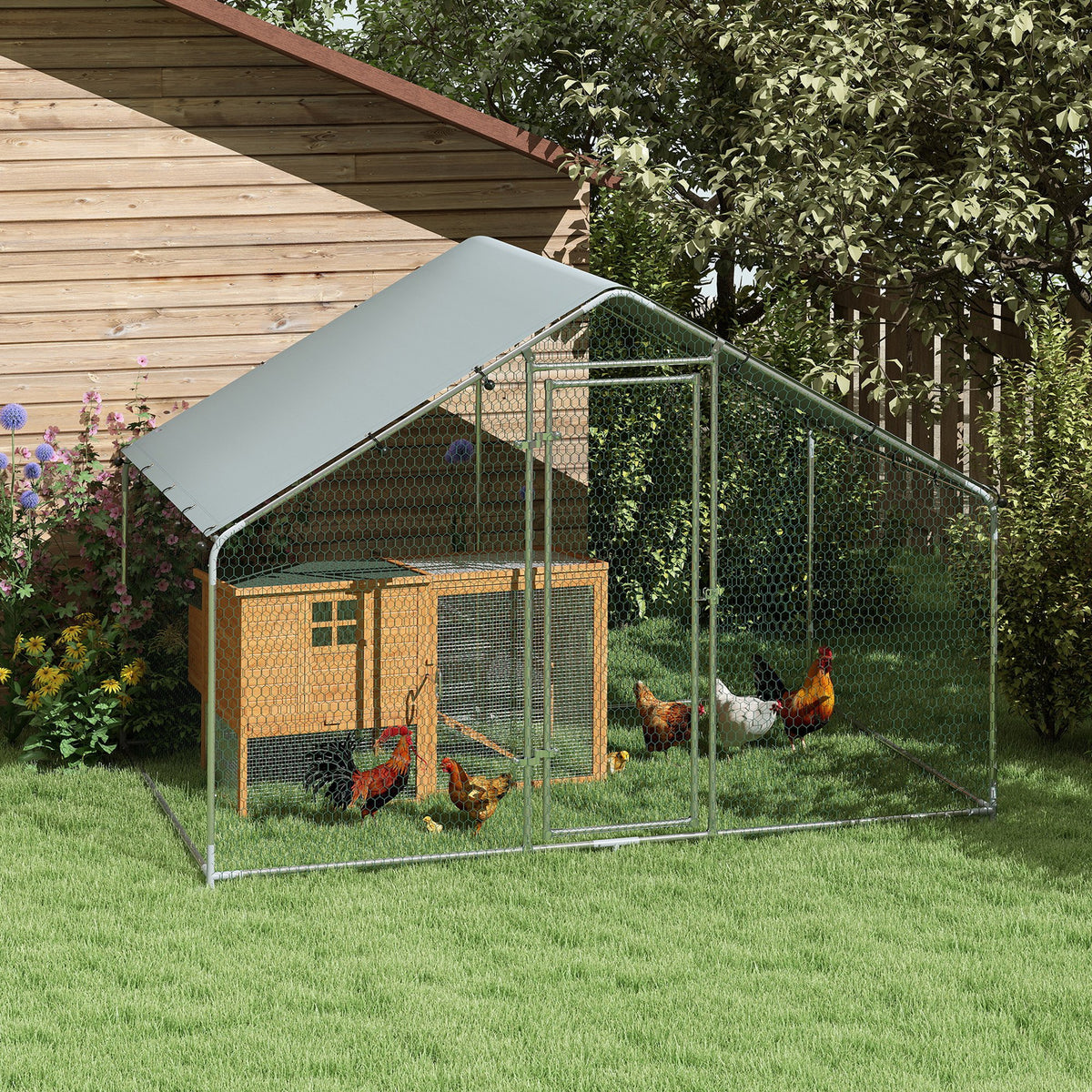 Poulailler, grand poulailler en métal avec couverture imperméable et anti-UV, cage pour 5-8 poules, 3 x 1,7 x 1,9m