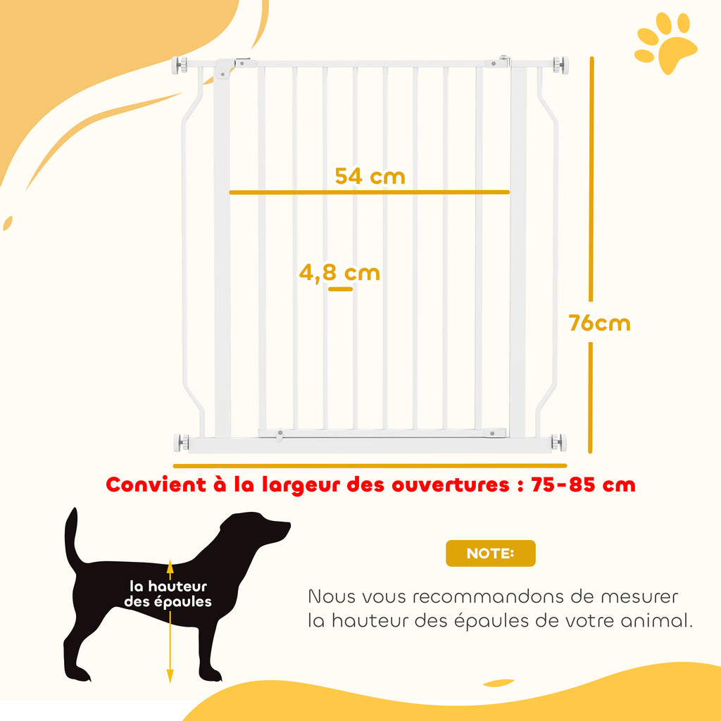 Barrière de sécurité barrière pour animal domestique longueur réglable dim. 75-85L x 76H cm blanc