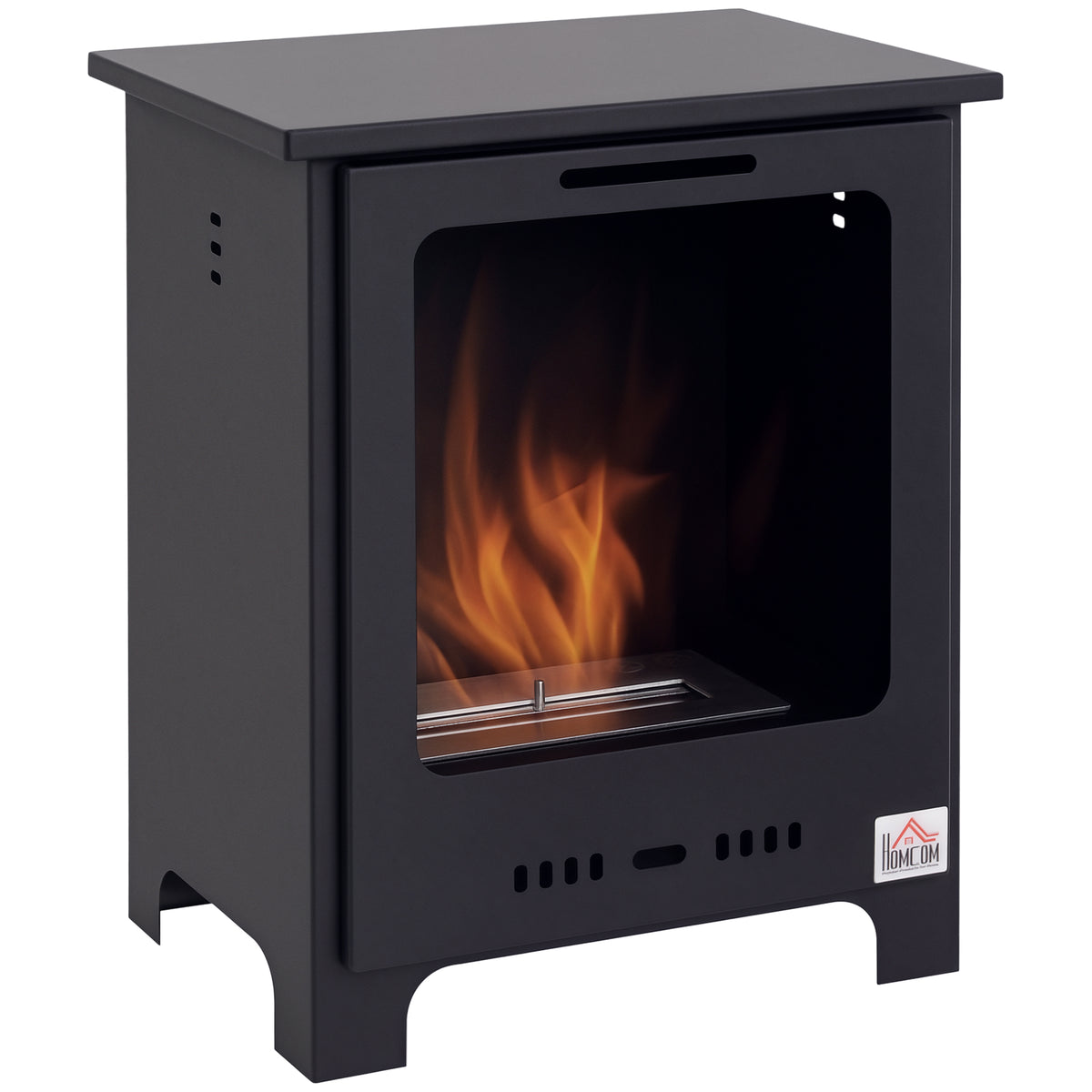 Cheminée bioéthanol sur Pieds brûleur 0,9 L, 3h de durée de combustion Style néo-rétro poêle dim. 40L x 30l x 50H cm Couverture 20-25 m² Noir