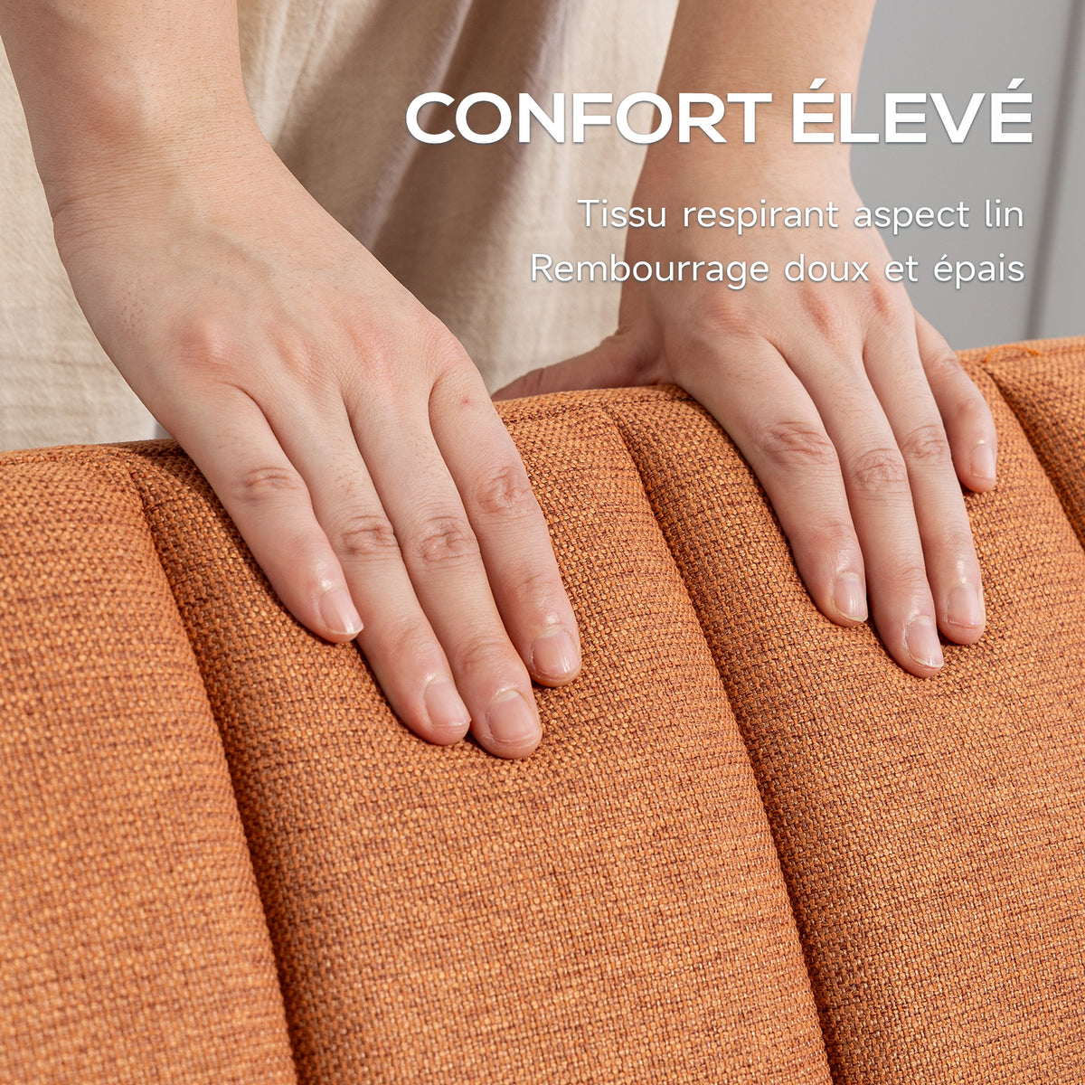 Canapé Convertible 2 Places Design scandinave Dossier inclinable 3 Positions Pieds Bois Tissu Aspect Lin marron