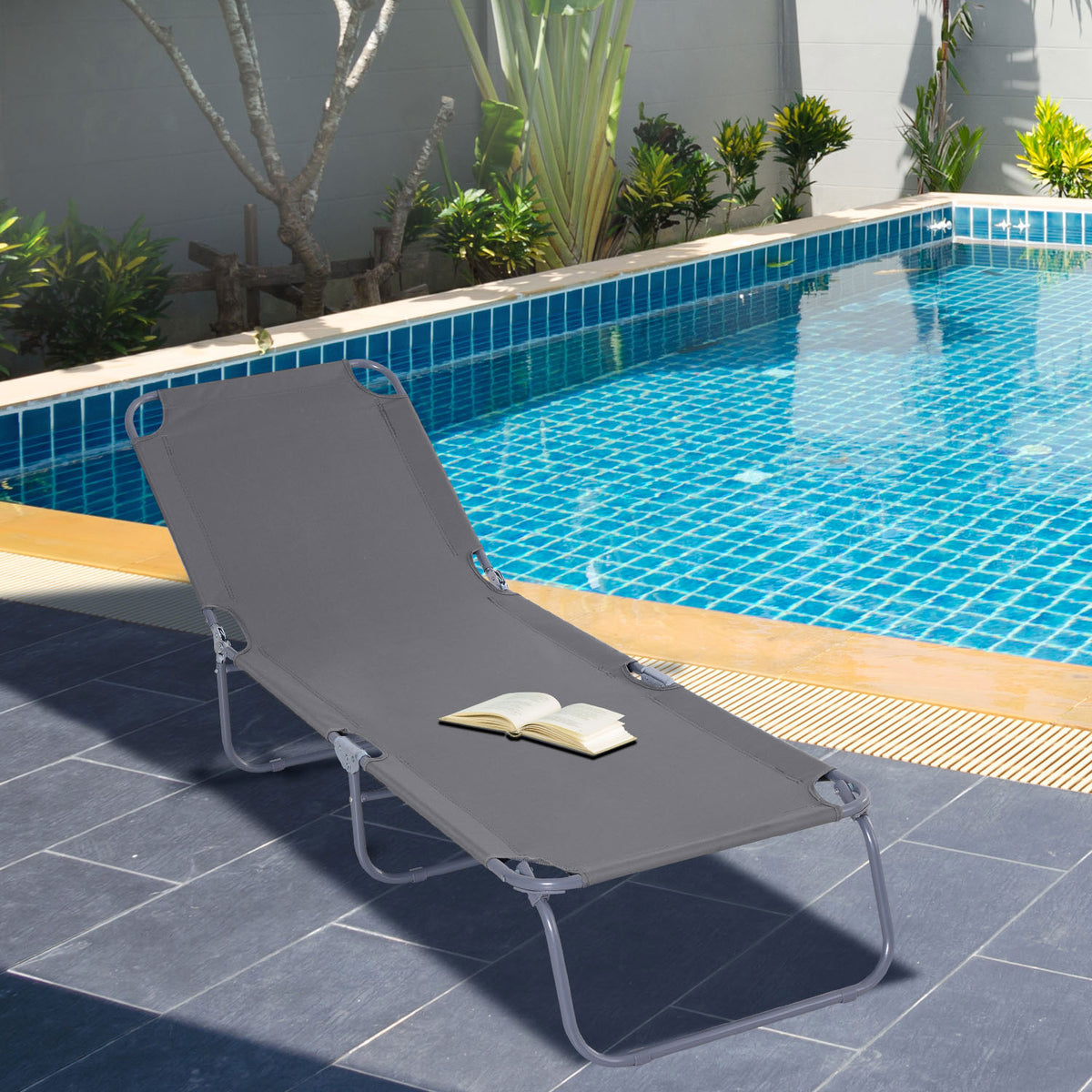 Bain de Soleil transat Pliable Dossier réglable Multipositions métal et Polyester Gris