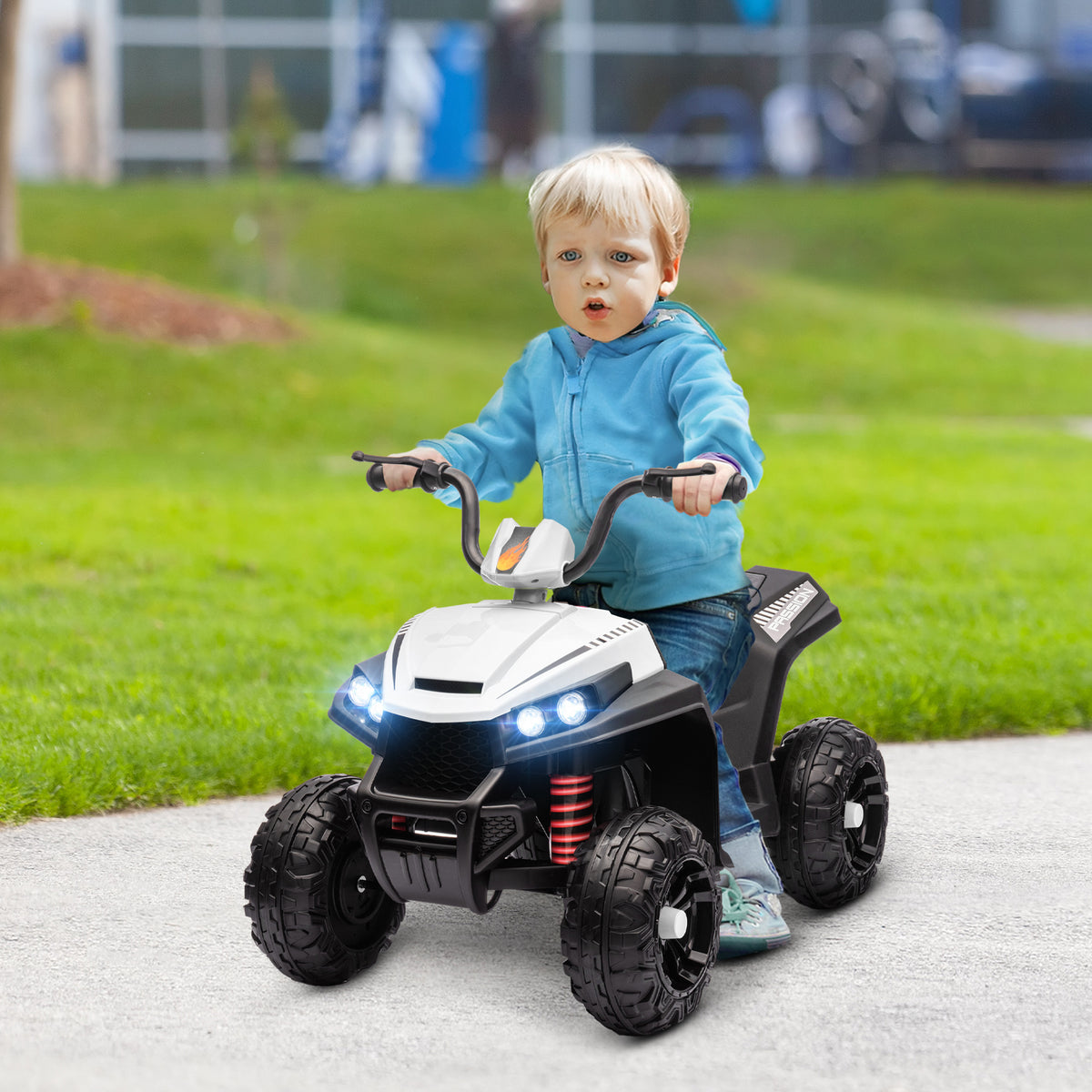 Quad électrique enfant 12 V voiture électrique 2 moteurs marche avant et arrière 37-60 mois 85 x 55,5 x 62 cm blanc