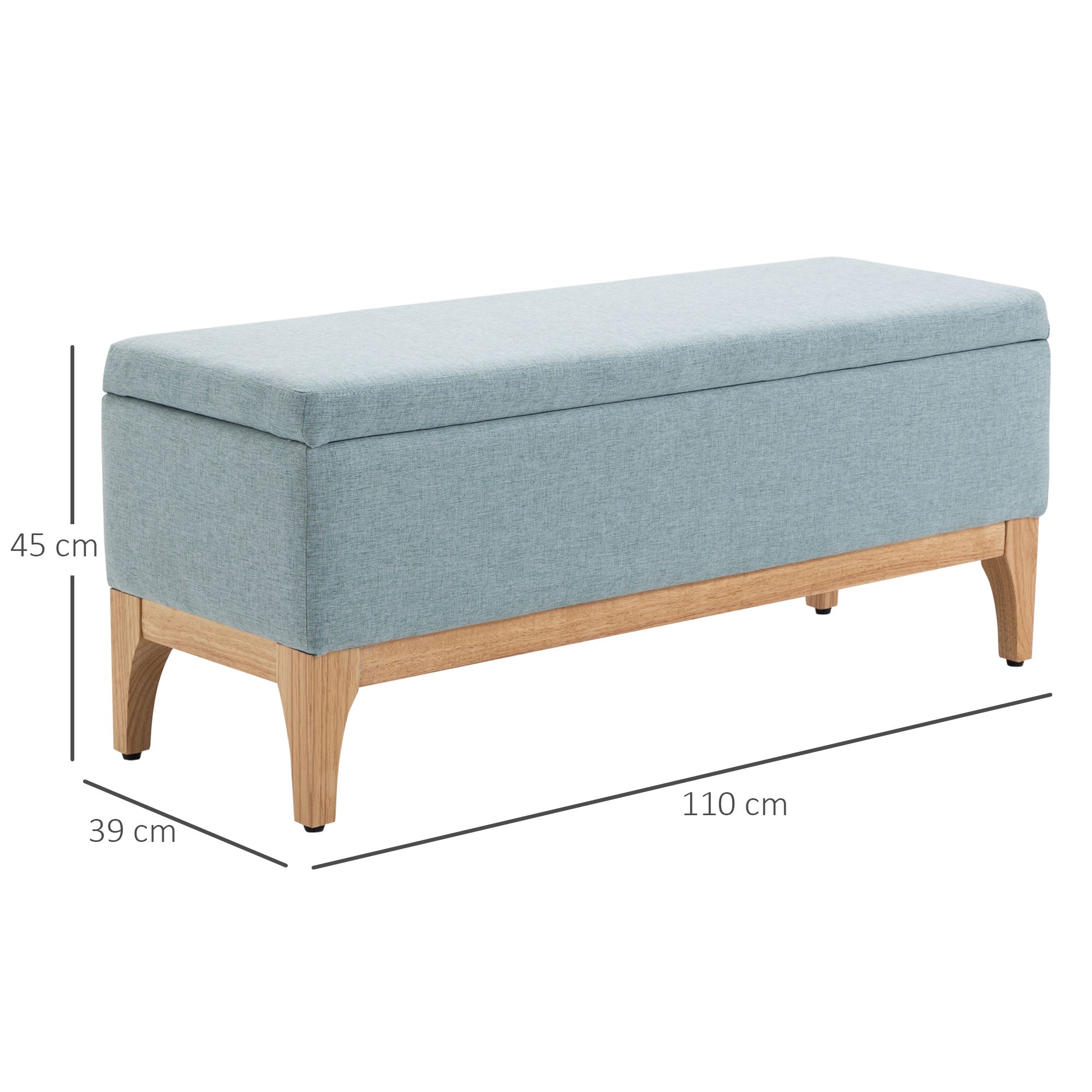 Banc de rangement, coffre de rangement avec couvercle amovible style scandinave, bout de lit en tissu lin, 110 x 39 x 45 cm, vert clair