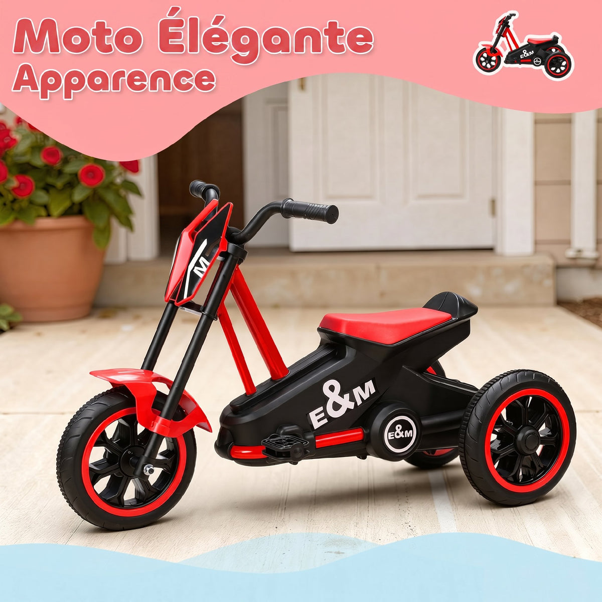 Tricycle pour enfants, vélo d'équilibre 3 roues avec pédale pour 18 à 36 mois, pour intérieur et extérieur, rouge