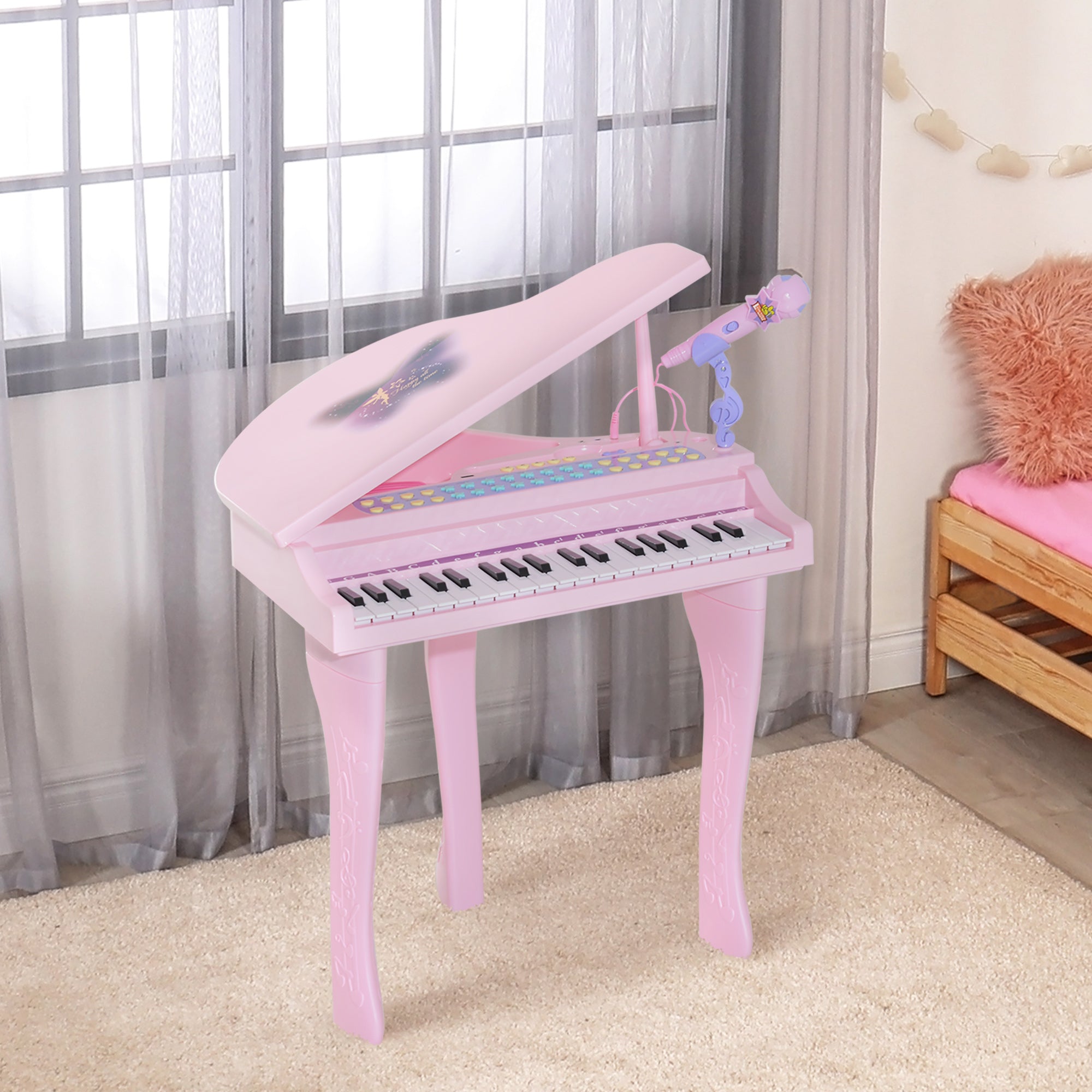 Piano à Queue électronique 37 Touches Multifonctions avec Micro Haut Parleur Rose
