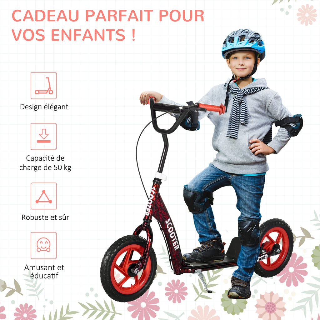 Trottinette patinette scooter enfant grandes roues de 6 à 12 ans hauteur réglable frein arrière béquille rouge