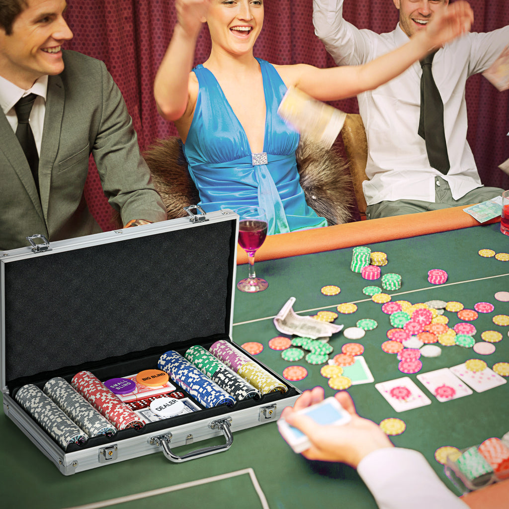 Mallette de Poker Coffret de Poker Complet, verrouillable, avec 300 jetons 2 Jeux de Cartes 3 boutons 1 Tapis en Feutre