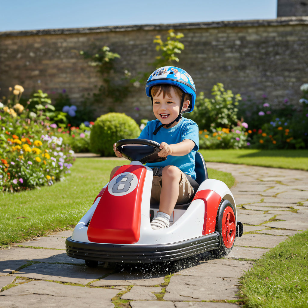Auto-tamponneuse enfant 6V, rotation à 360°, voiture tamponneuse électrique enfant avec double moteur, musique et klaxon