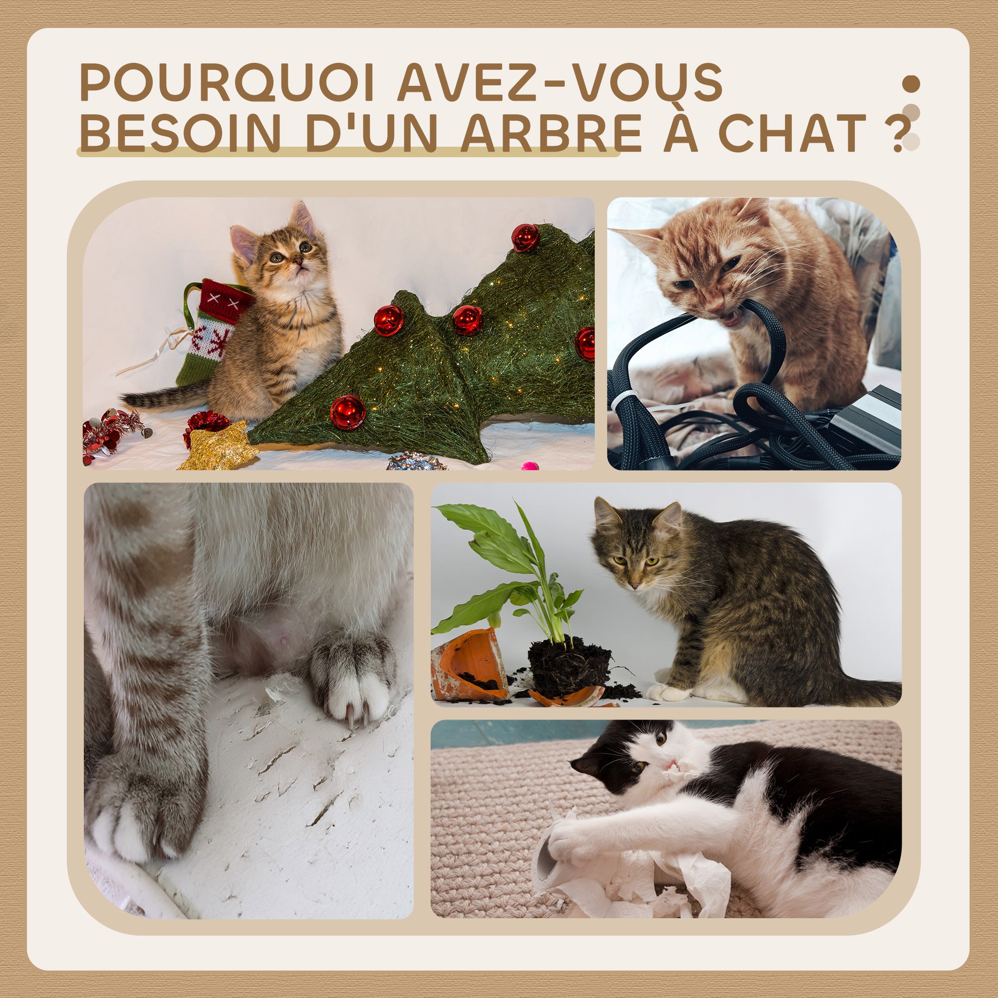 Arbre à chat tour de jeux pour chats poteaux en sisal, 2 plate-forme, niche, balle, tissu peluche, 50x30x81,5cm, gris