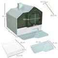 Maison de toilette bac à litière pour chat design maisonnette avec pelle, filtre et tapis dim. 47L x 45l x 42H cm bleu
