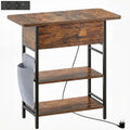 Table d'appoint bout de canapé avec station de charge et sac de rangement, 60 x 29,8 x 58,5 cm, brun rustique
