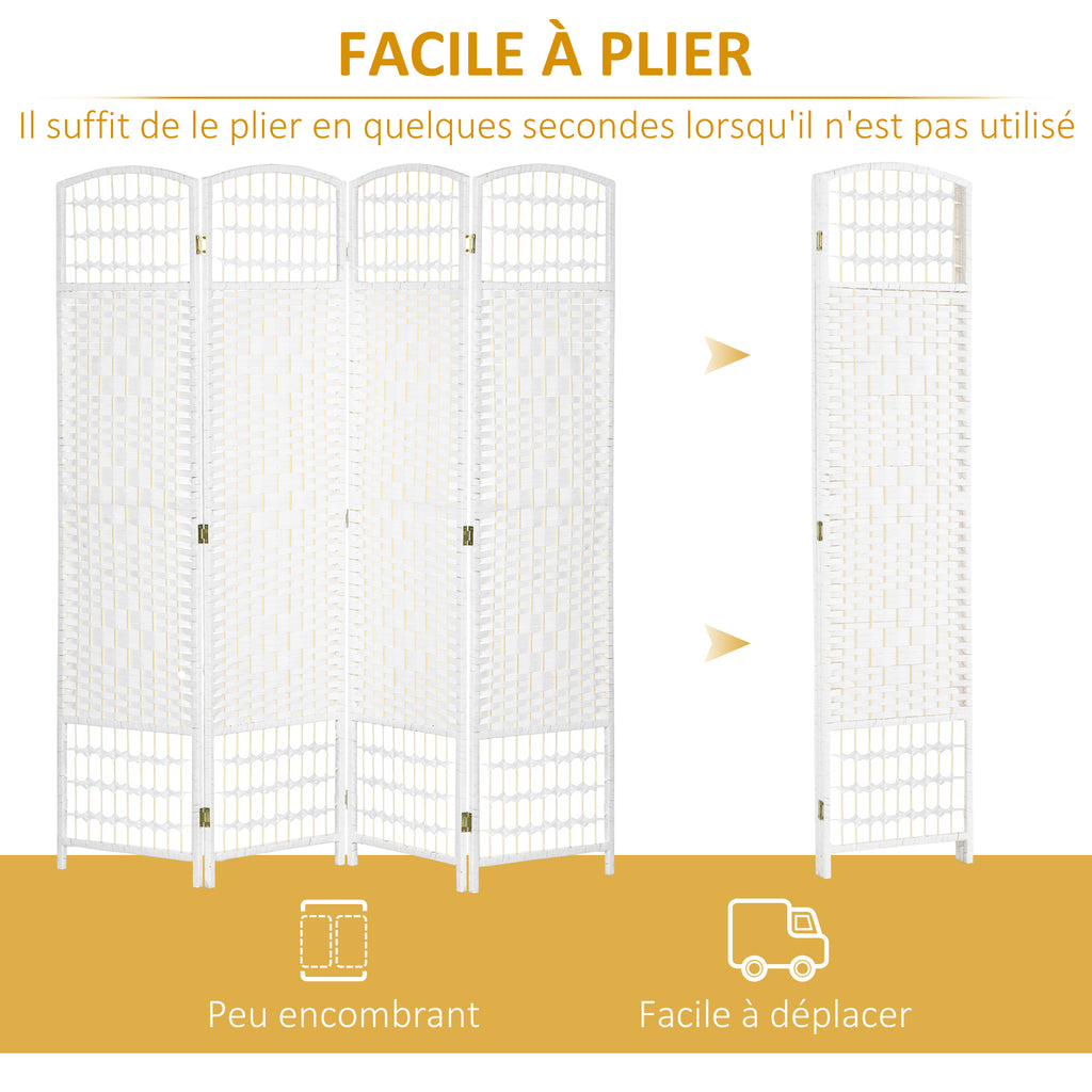 Paravent intérieur en bois séparateur de pièce cloison pliable 4 panneaux 160 x 170 cm blanc