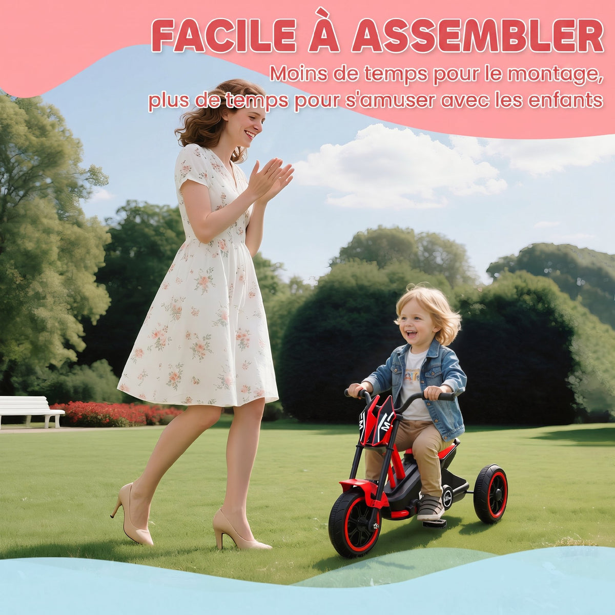 Tricycle pour enfants, vélo d'équilibre 3 roues avec pédale pour 18 à 36 mois, pour intérieur et extérieur, rouge