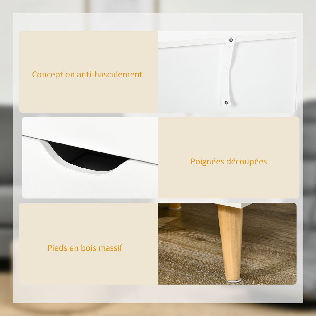 Table de chevet table de nuit avec 3 tiroirs, style scandinave pour chambre à coucher, salon, 40 x 35 x 68,5 cm, blanc
