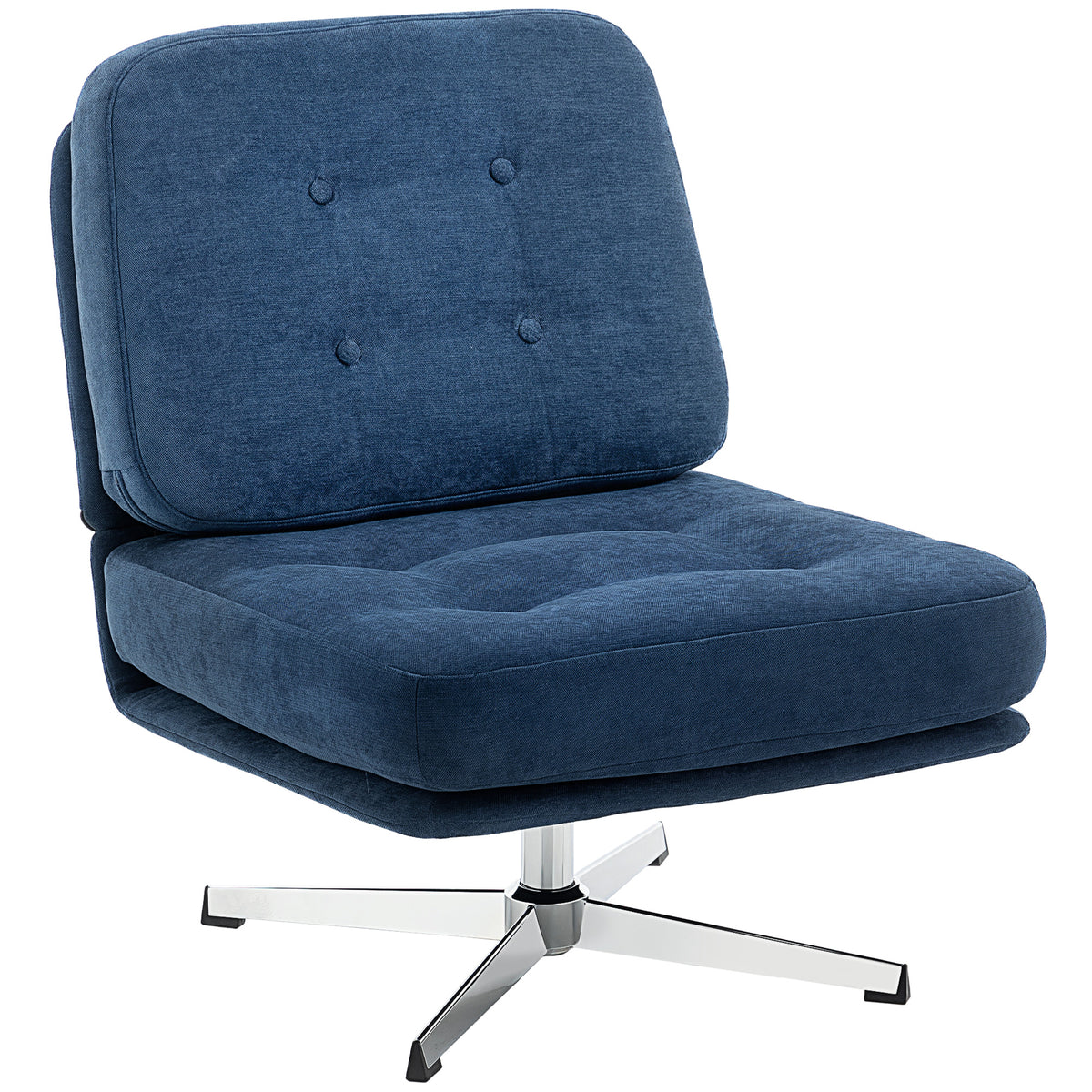Fauteuil salon sans accoudoir chaise pivotante en tissu chenille assise large, pieds croisés 70 x 87 x 84 cm bleu foncé