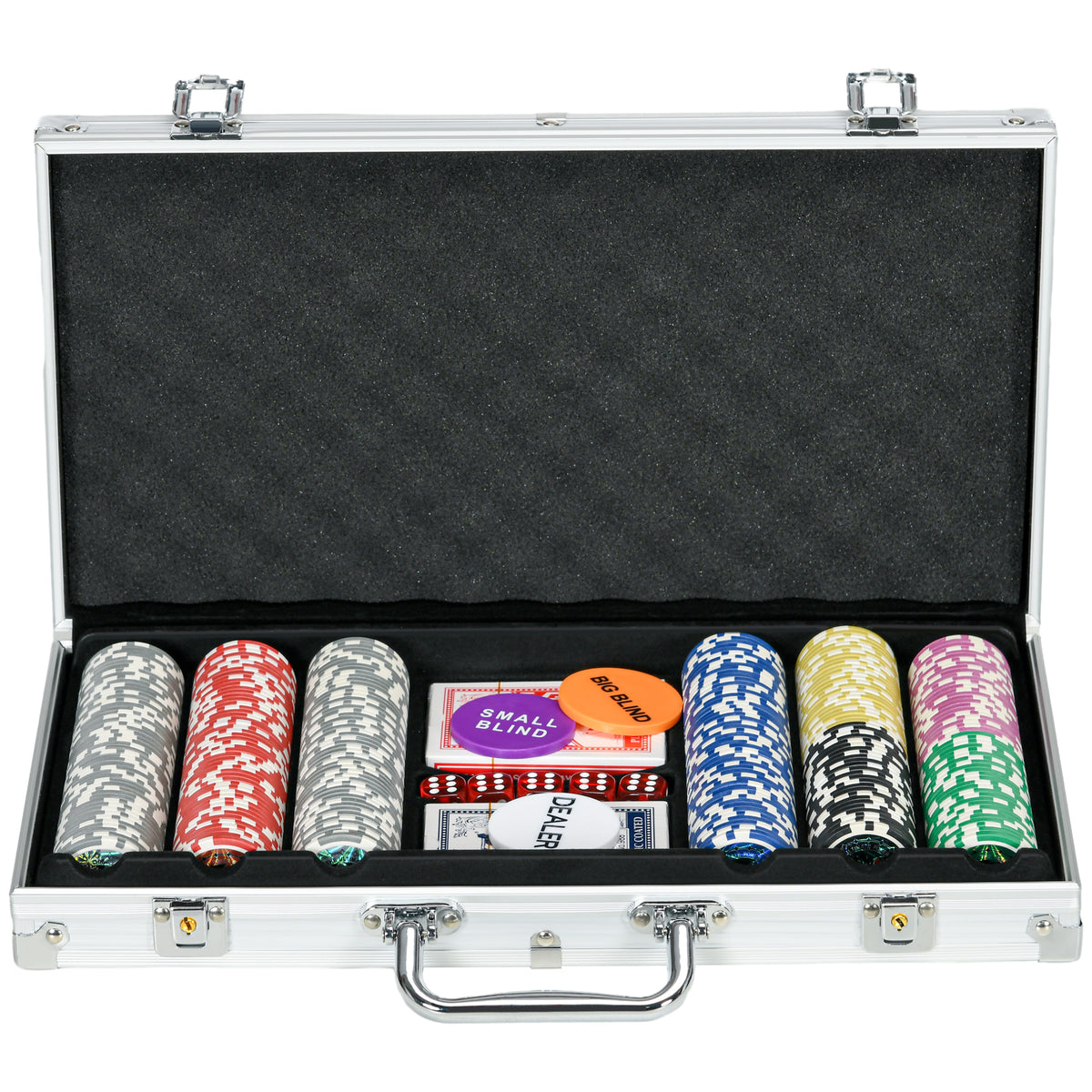 Mallette de Poker Coffret de Poker Complet, verrouillable, avec 300 jetons 2 Jeux de Cartes 3 boutons 1 Tapis en Feutre