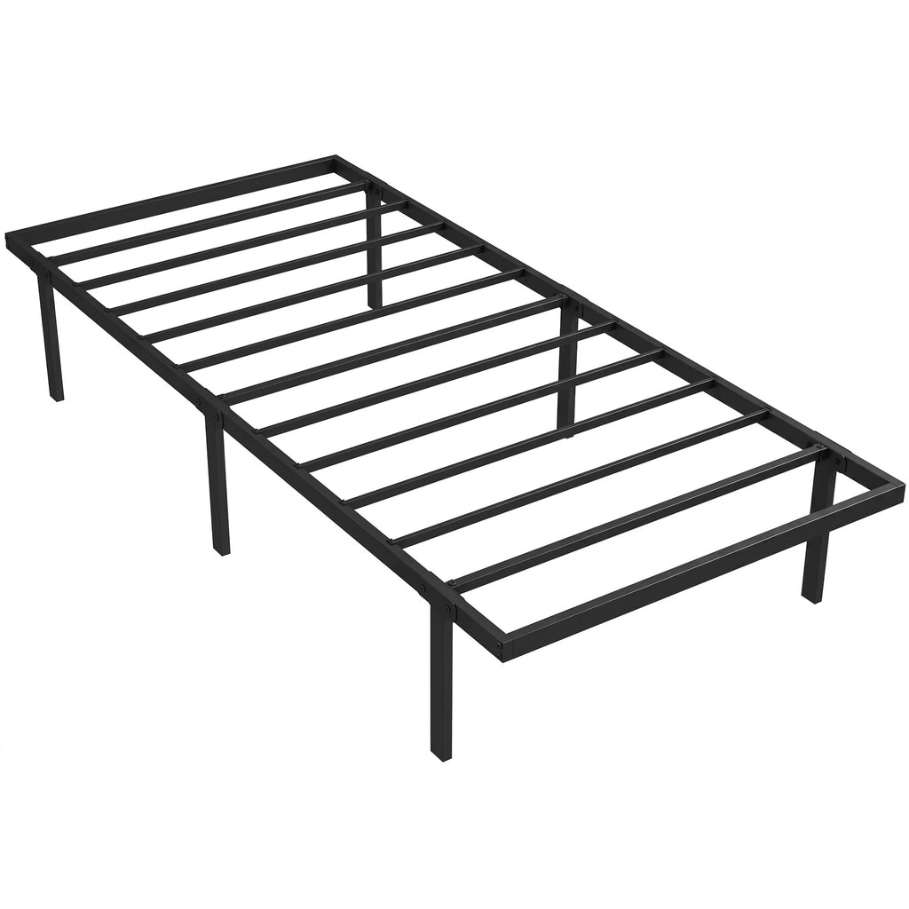Cadre de lit 90 x 200 cm avec sommier en métal, lit simple avec rangement au-dessous, sans bruit, montage facile, noir