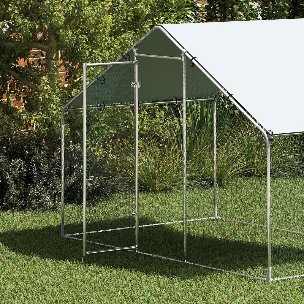 Poulailler, grand poulailler en métal avec couverture imperméable et anti-UV, cage pour 5-8 poules, 3 x 1,7 x 1,9m