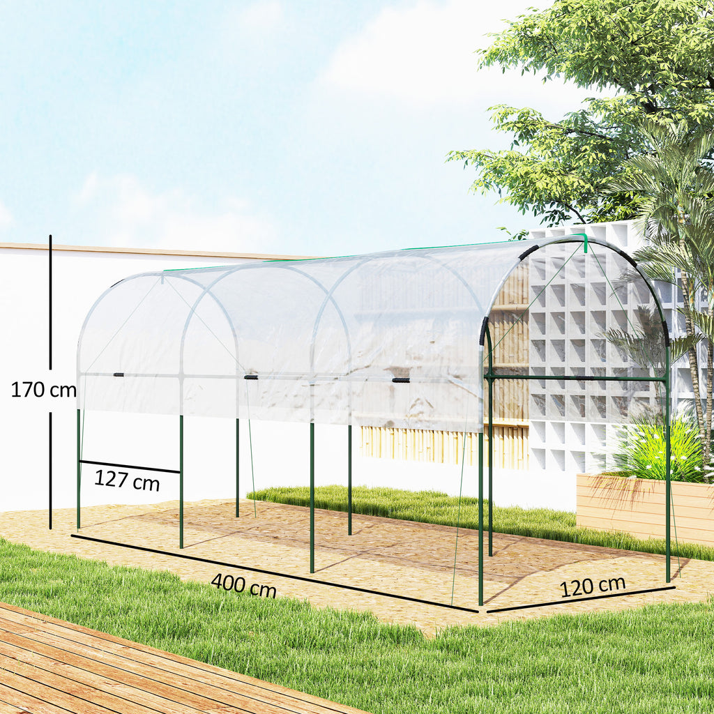 Serre de jardin serre à tomates 4 arceaux en acier bâche en PVC 4 x 1,2 x 1,7 m vert