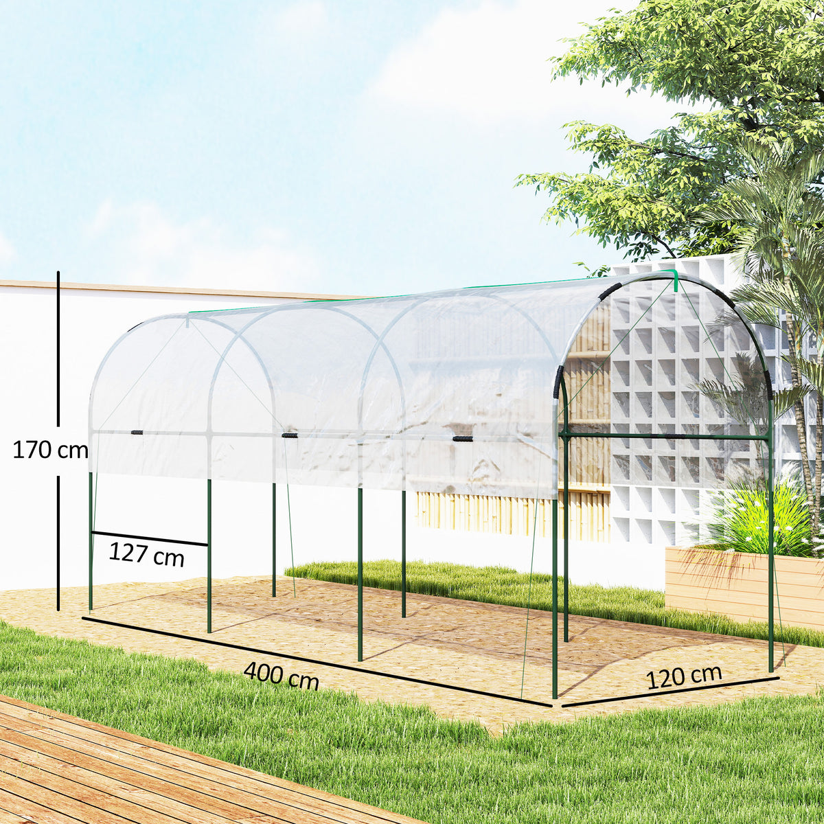 Serre de jardin serre à tomates 4 arceaux en acier bâche en PVC 4 x 1,2 x 1,7 m vert