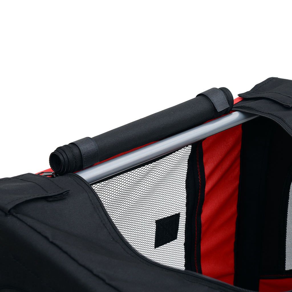 Remorque vélo pour Chien Animaux 8 réflecteurs Drapeau Barre attelage Inclus Acier Polyester imperméable Max. 30 Kg 130L x 73l x 90H cm Rouge