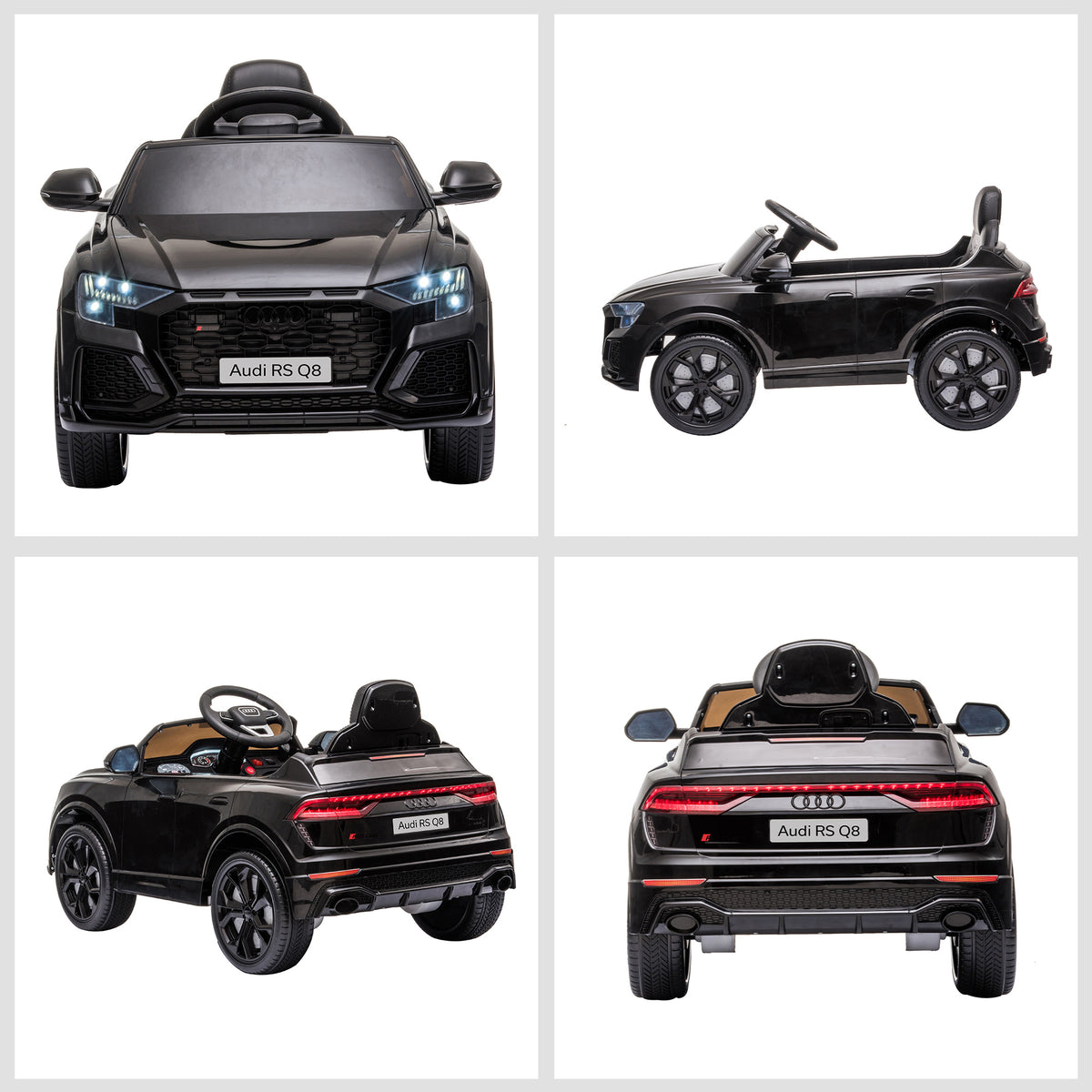 Voiture électrique enfants sous licence Audi RS Q8, véhicule électrique avec télécommande, USB, Bluetooth, noir