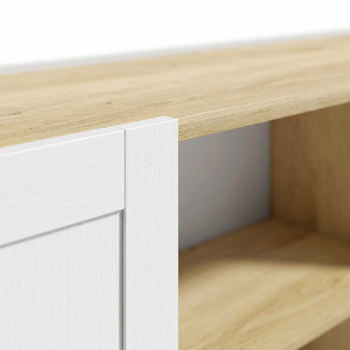 Buffet Cuisine, Meuble de Rangement avec 2 Portes et 2 Étagères Ouvertes, 133 x 35 x 79,7 cm, Bois Naturel et Blanc