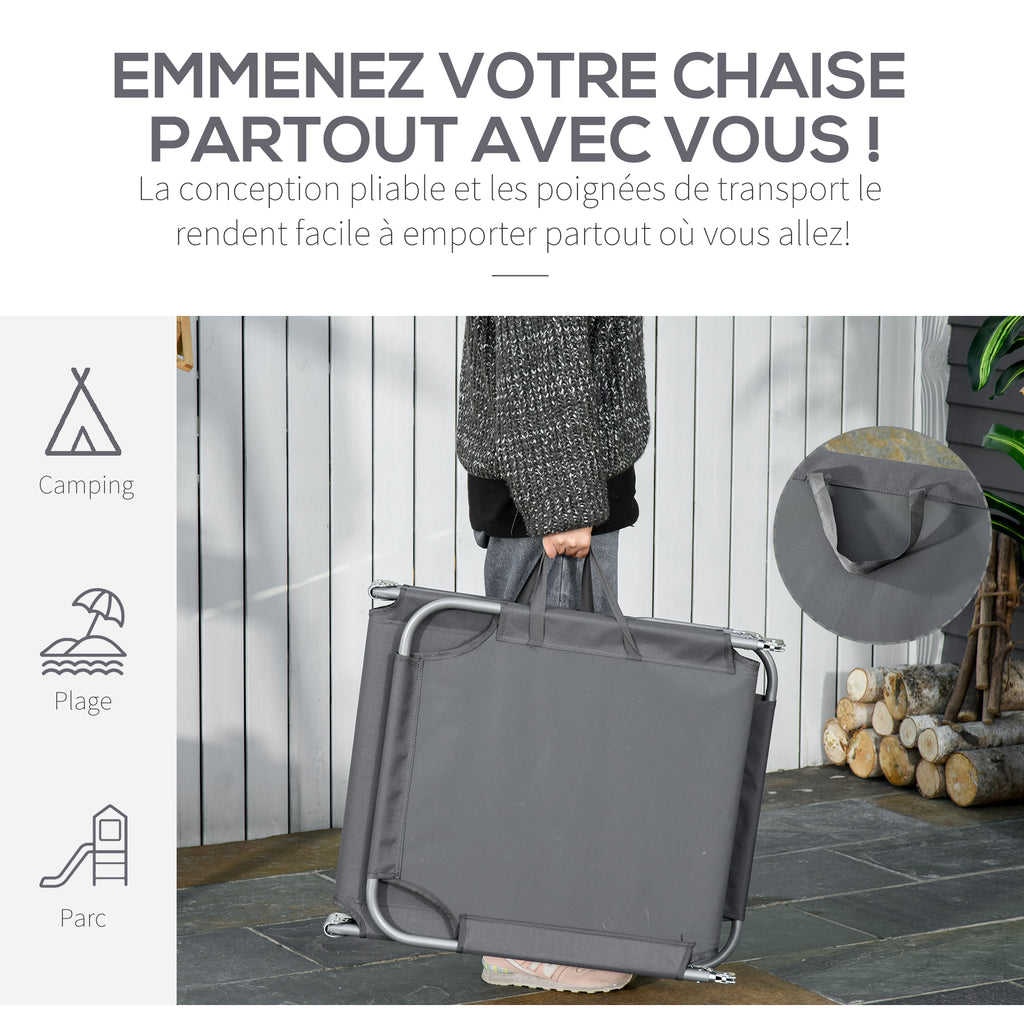 Bain de Soleil transat Pliable Dossier réglable Multipositions métal et Polyester Gris