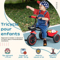 Tricycle pour enfant évolutif avec siège réglable pédales 2 paniers ceinture pour enfant de 2 à 5 ans rouge et noir