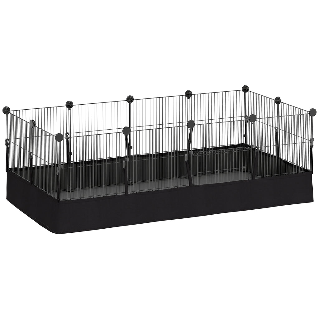 Enclos pour petits animaux, cage à lapin modulable 12 panneaux avec tapis étanche, en acier, 120 x 60 x 40 cm, noir