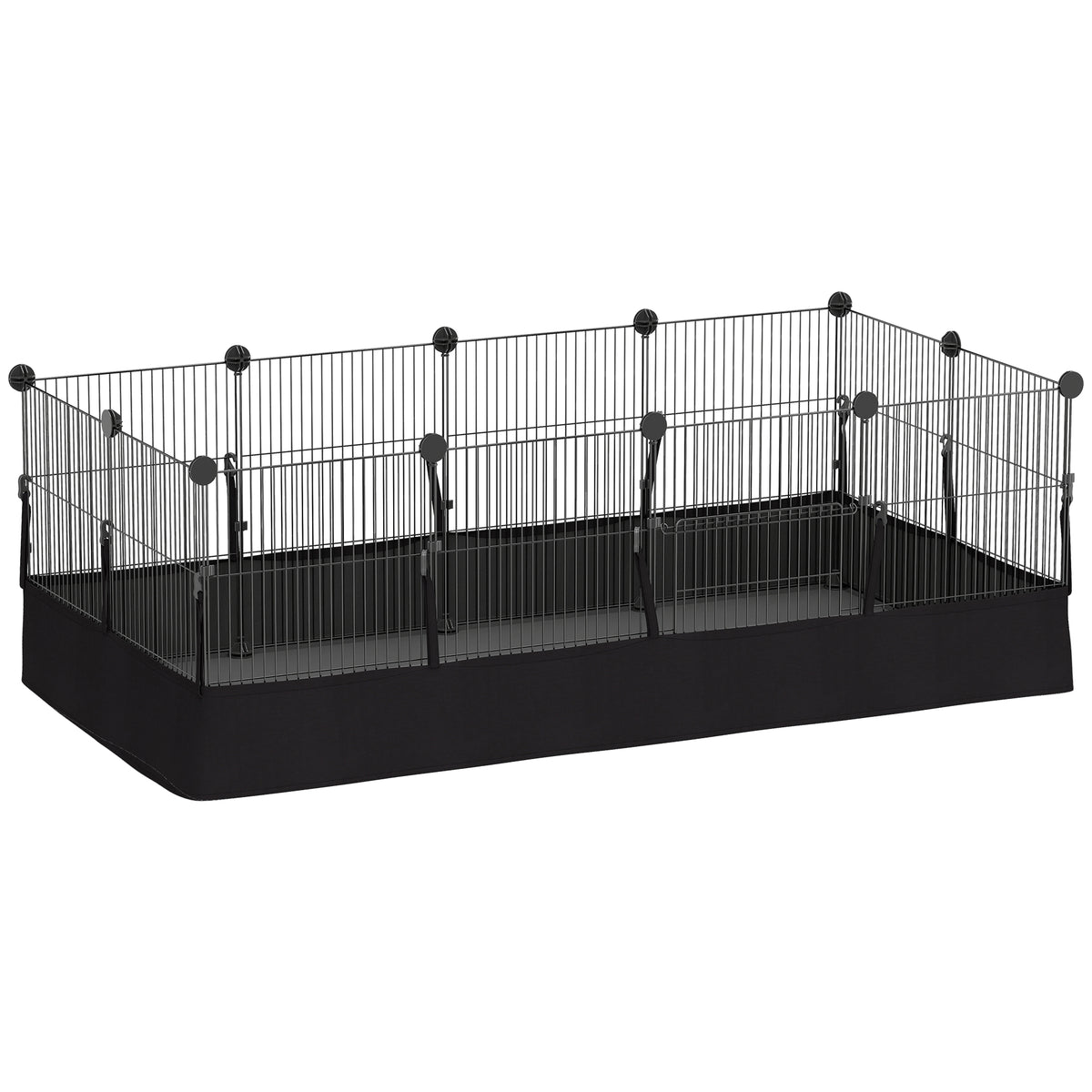 Enclos pour petits animaux, cage à lapin modulable 12 panneaux avec tapis étanche, en acier, 120 x 60 x 40 cm, noir