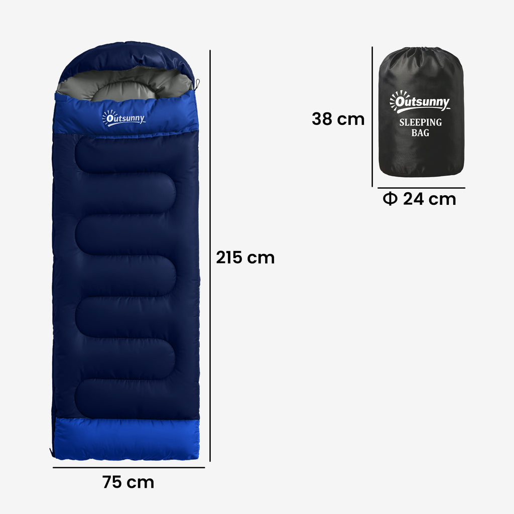 Sac de Couchage Adulte, avec Section Tête, Fermeture Éclair et Sac de Rangement, 300 g/m², 215x75x10cm, Bleu Marine