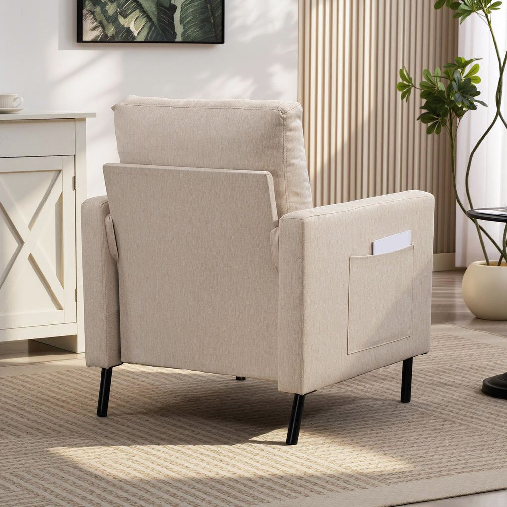 Fauteuil de salon, canapé 1 place rembourré avec accoudoirs, assise large et pieds en acier, 73 x 77 x 87 cm, beige
