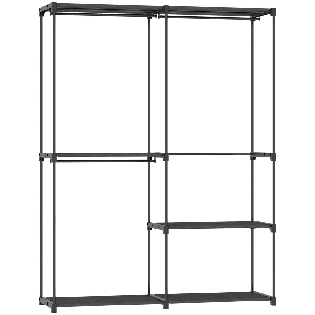 Armoire de rangement, penderie portable avec 3 barres de suspension et 4 étagères, 142 x 43 x 185 cm, noir