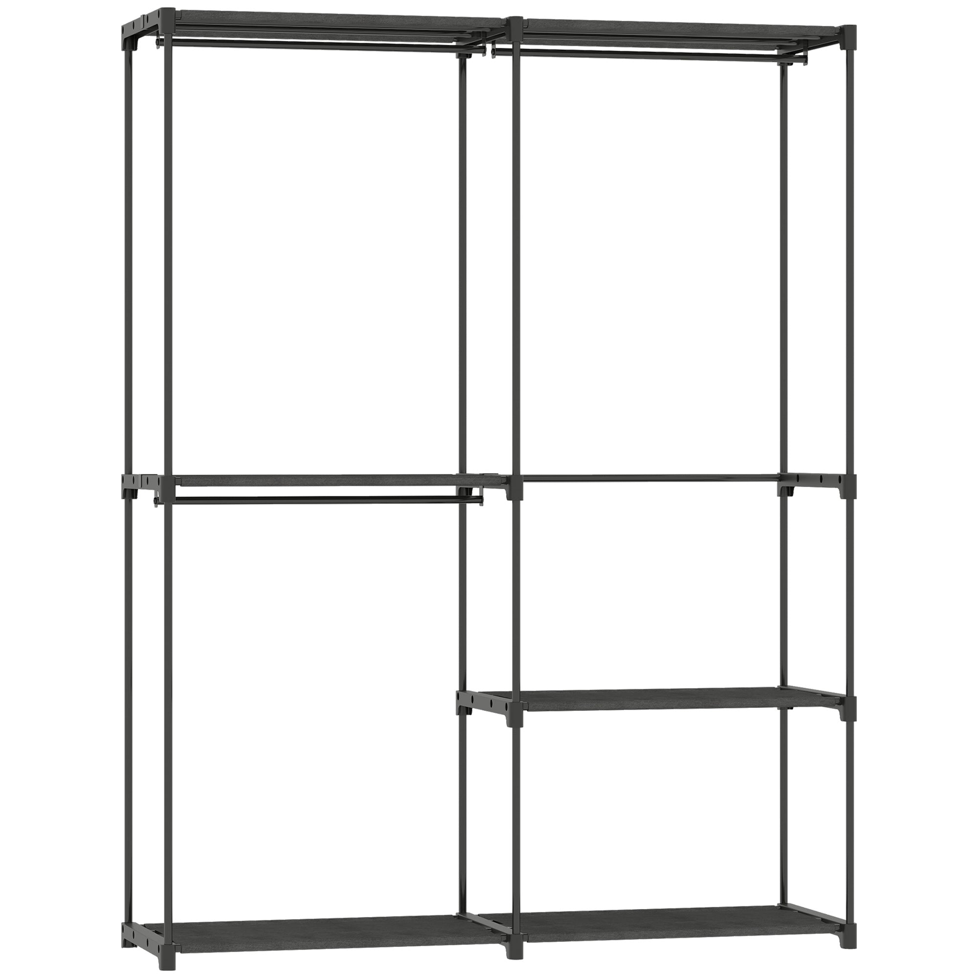 Armoire de rangement, penderie portable avec 3 barres de suspension et 4 étagères, 142 x 43 x 185 cm, noir