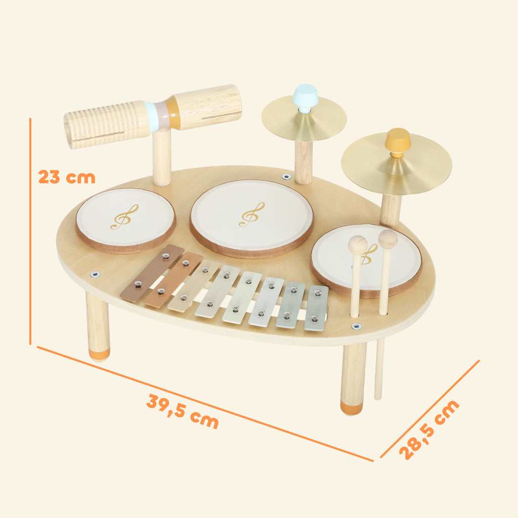 Jeux de Tambours pour Bébé, Tambour bébé avec Xylophone pour Tout-Petits, Instruments de Musique en Bois, Naturel