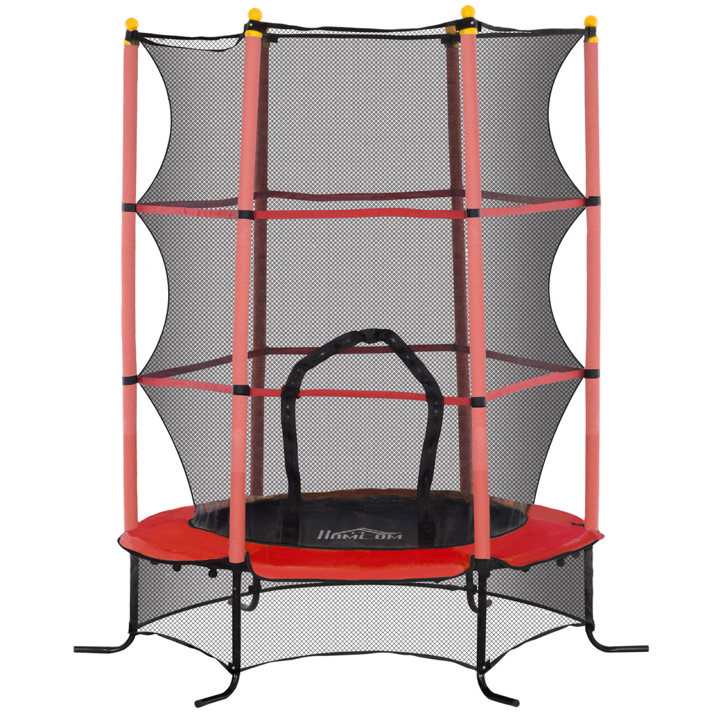 Trampoline Enfant Ø 1,63 × 1,9H m Filet de sécurité Porte zipée Couvre-Ressorts 6 poteaux rembourrés Inclus Rouge